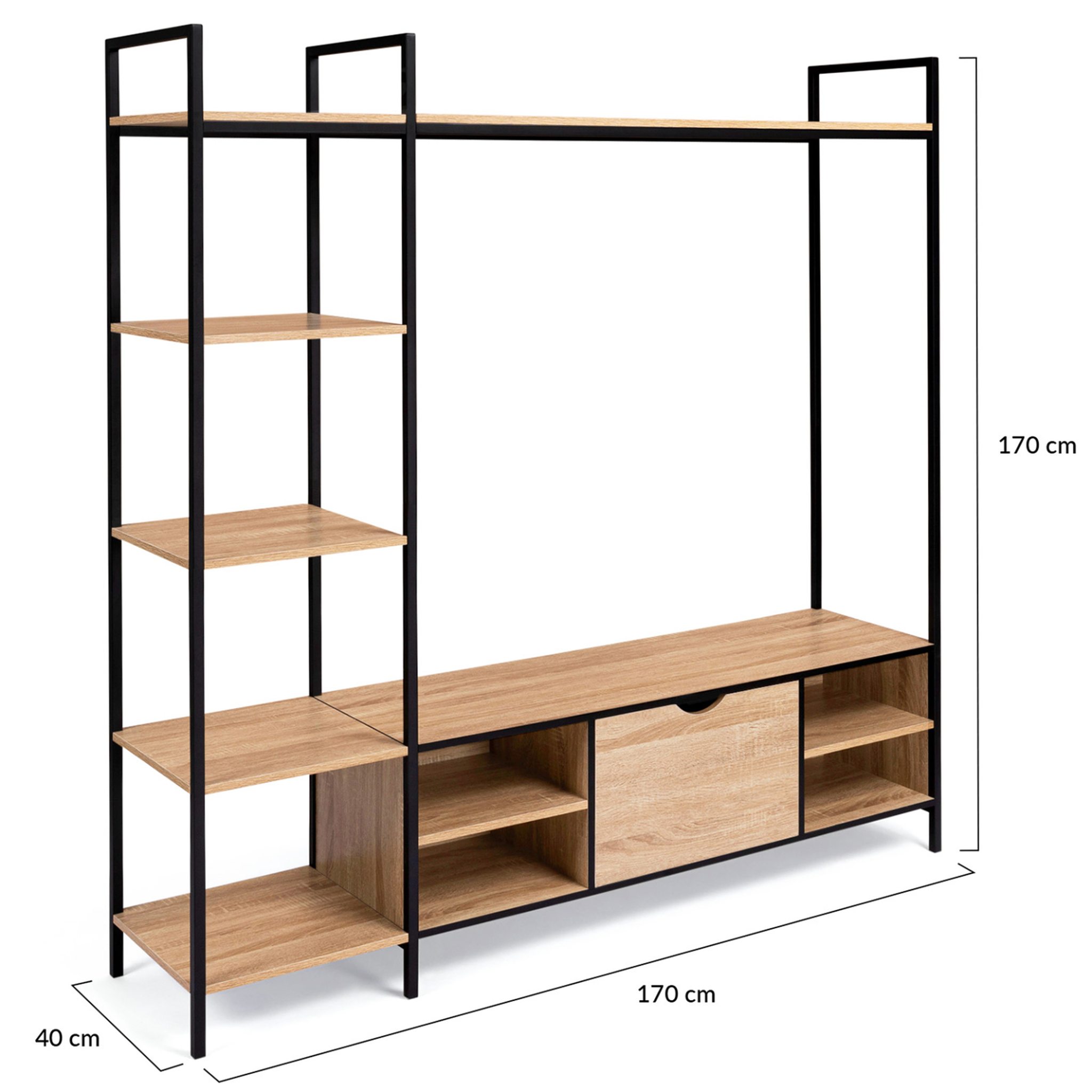 Voir la diapositive 6 : ID MARKET Ensemble meuble tv 170 cm detroit avec étagères design industriel