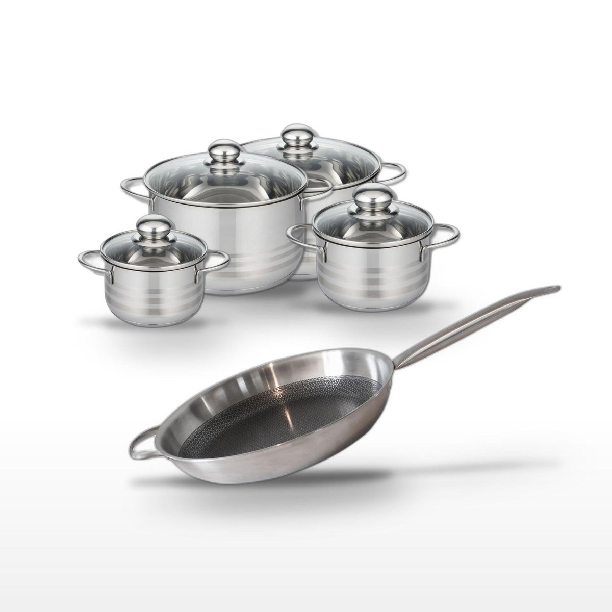 ELO Lot Poêle 32cm et 4 Faitouts 14/16/20/24cm Elo Relief Solution