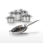 ELO Lot Poêle 32cm et 4 Faitouts 14/16/20/24cm Elo Relief Solution