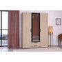 Voir la diapositive 1 : PARISOT Armoire VARIA - Décor chene et noir - 3 portes battantes + 2 tiroirs + 1 miroir - L 150 x H 200 x P 51 cm
