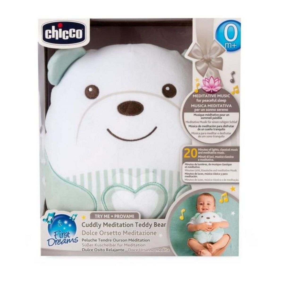 CHICCO Peluche Chicco Ourson Vert doux avec musique relaxante