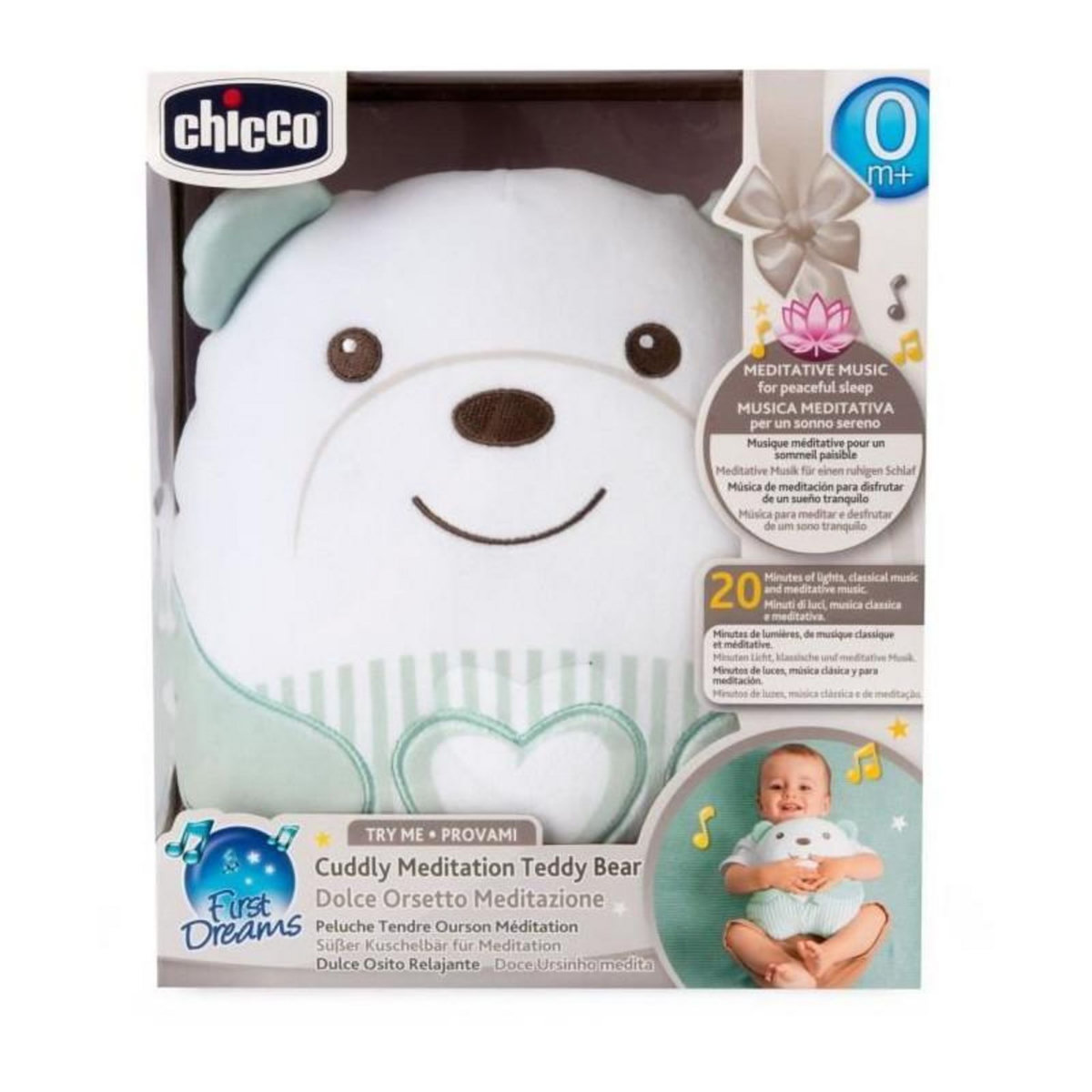 CHICCO Peluche Chicco Ourson Vert doux avec musique relaxante