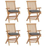 VIDAXL Chaises de jardin et coussins gris lot de 4 Bois de teck massif