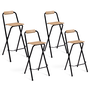 Voir la diapositive 1 : ID MARKET Lot de 4 tabourets de bar pliants DETROIT structure noire avec assise effet bois design industriel