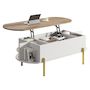 Voir la diapositive 1 : MERAX Table basse relevable ovale blanc+naturel - 50x120 cm mdf
