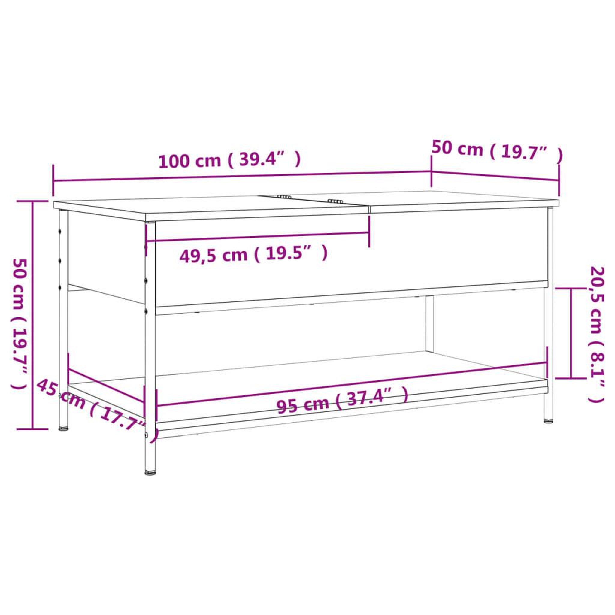 Voir la diapositive 6 : VIDAXL Table basse chene fume 100x50x50 cm bois d'ingenierie et metal