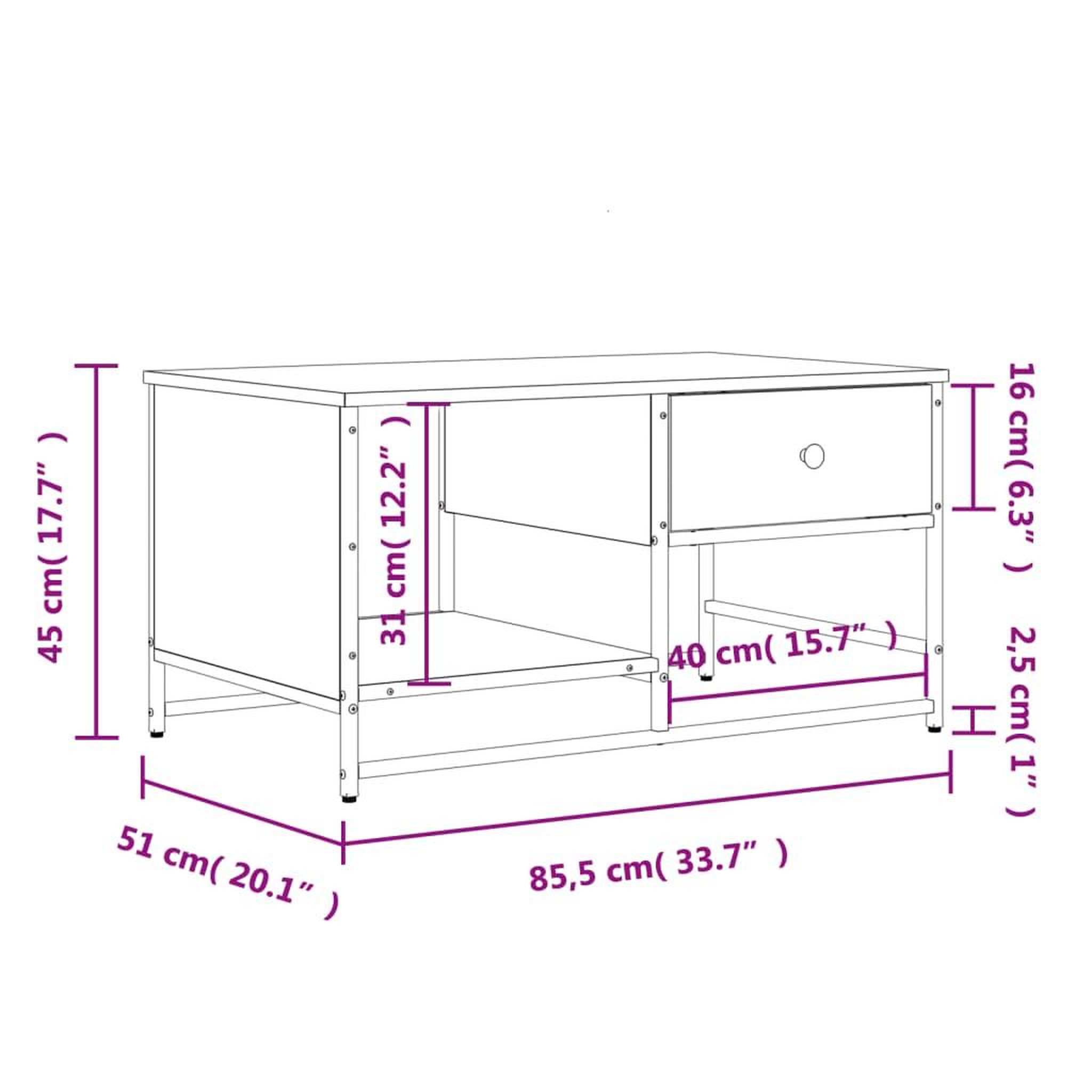 Voir la diapositive 6 : VIDAXL Table basse chene fume 85,5x51x45 cm bois d'ingenierie