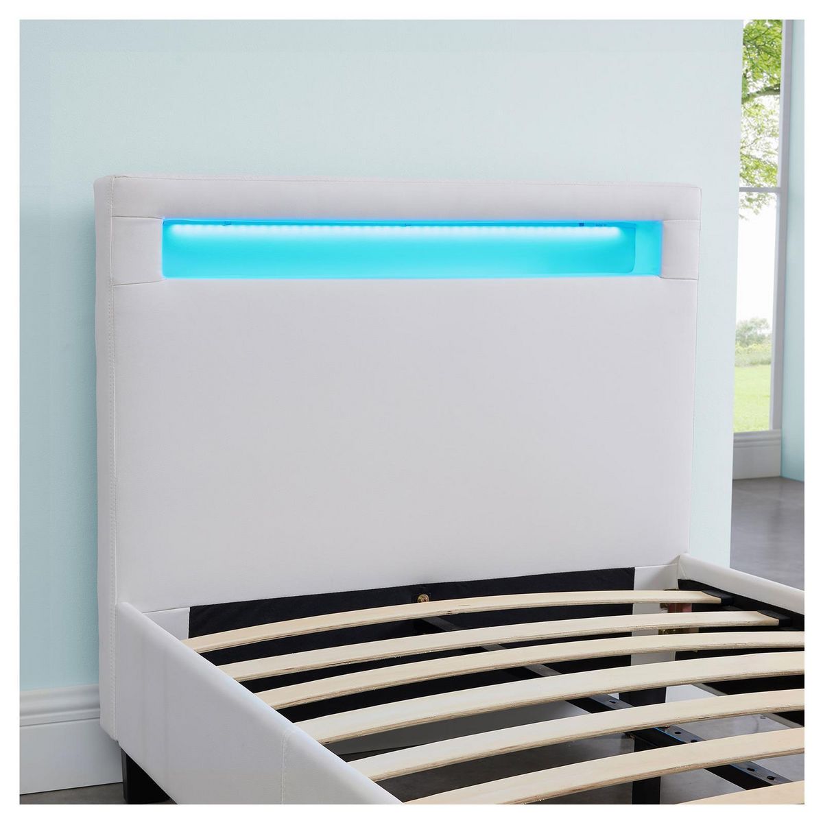 IDIMEX Lit LED simple LUCENO 90x190 cm, avec sommier, revêtement synthétique