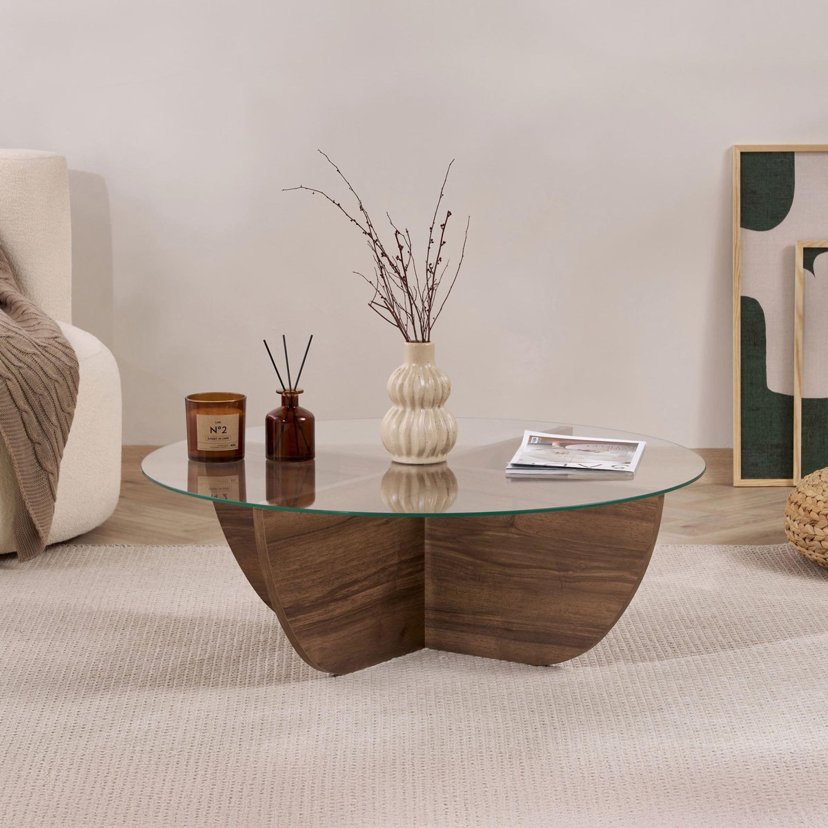Habitat et Jardin Table basse en verre  Liya  90 x 90 x 30 cm - Noyer