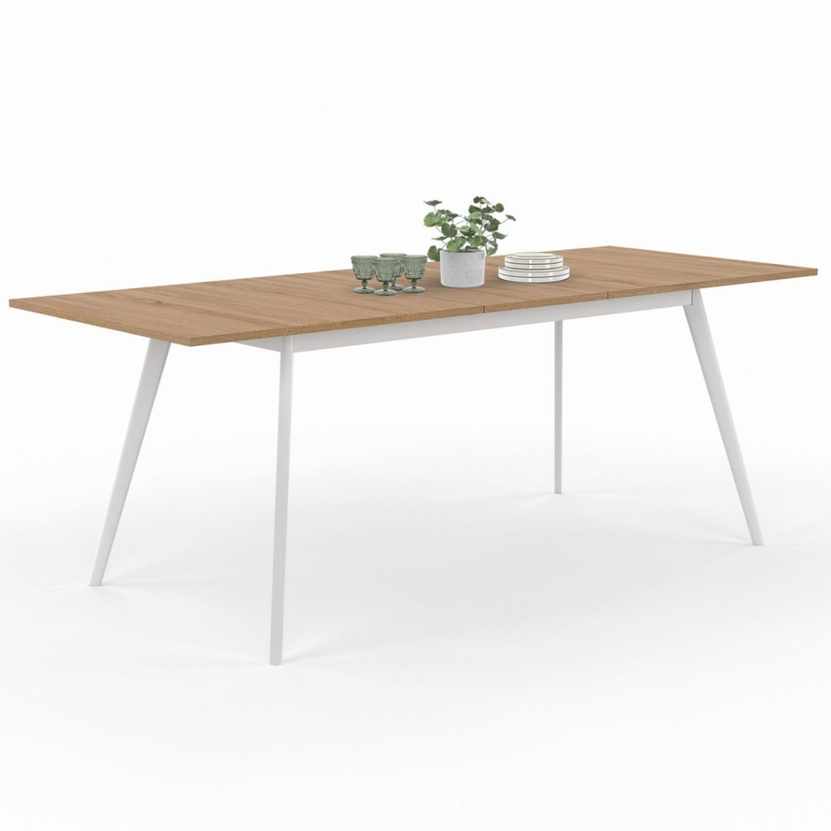 ID MARKET Table scandinave extensible rectangle INGA 6-10 personnes plateau bois pieds blancs 160-200 cm
