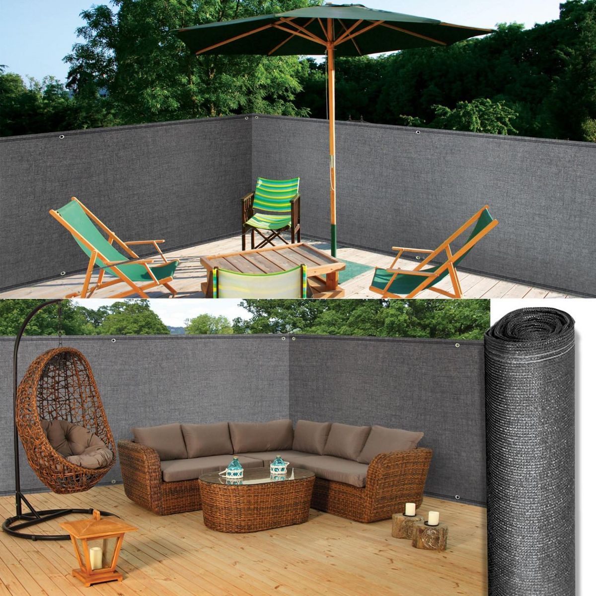 ID MARKET Brise vue renforcé 1,2 x 10 M gris 220 gr/m² luxe PRO