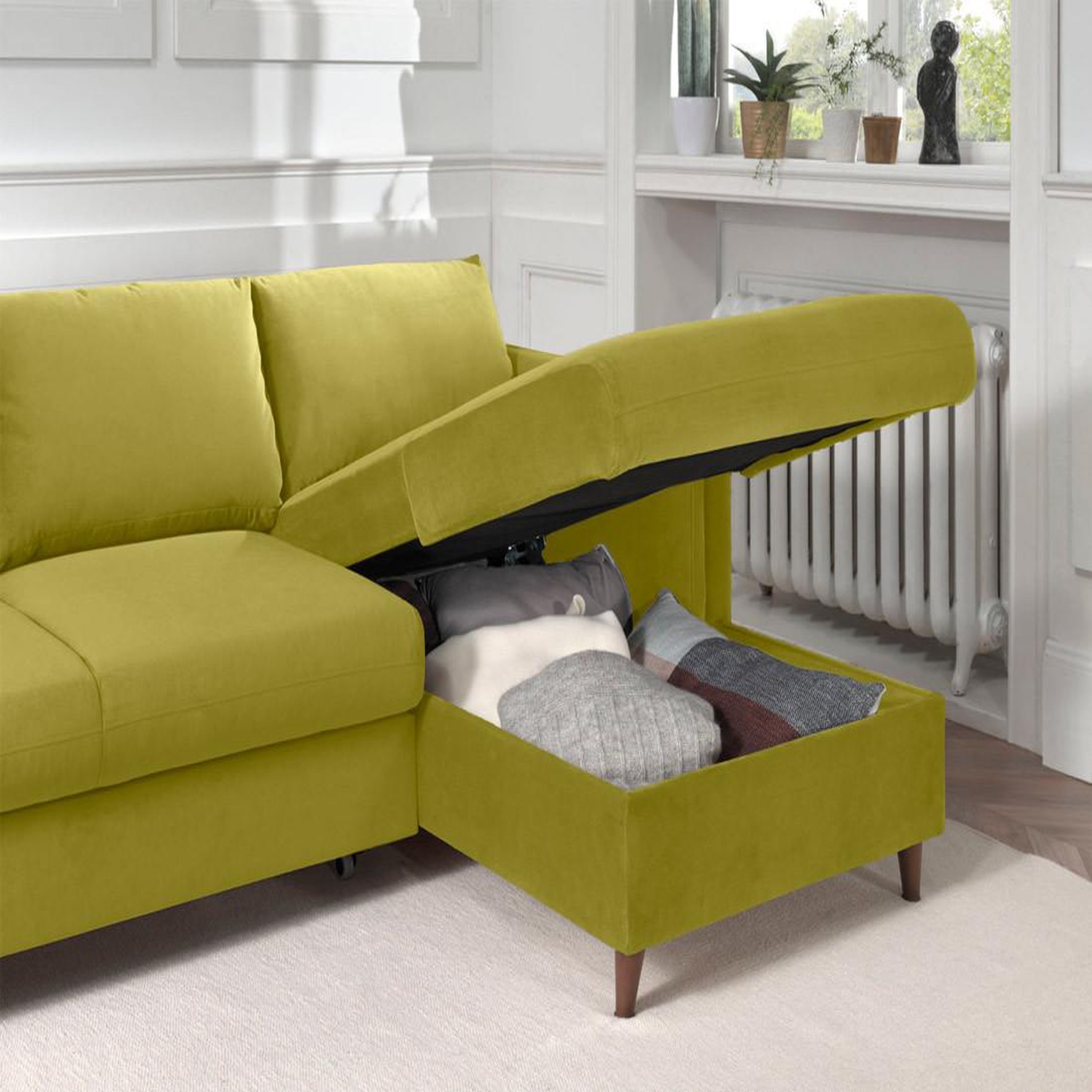 Voir la diapositive 4 : BEST MOBILIER Brooke - canapé d'angle droit - convertible avec coffre - 4 places - en velours