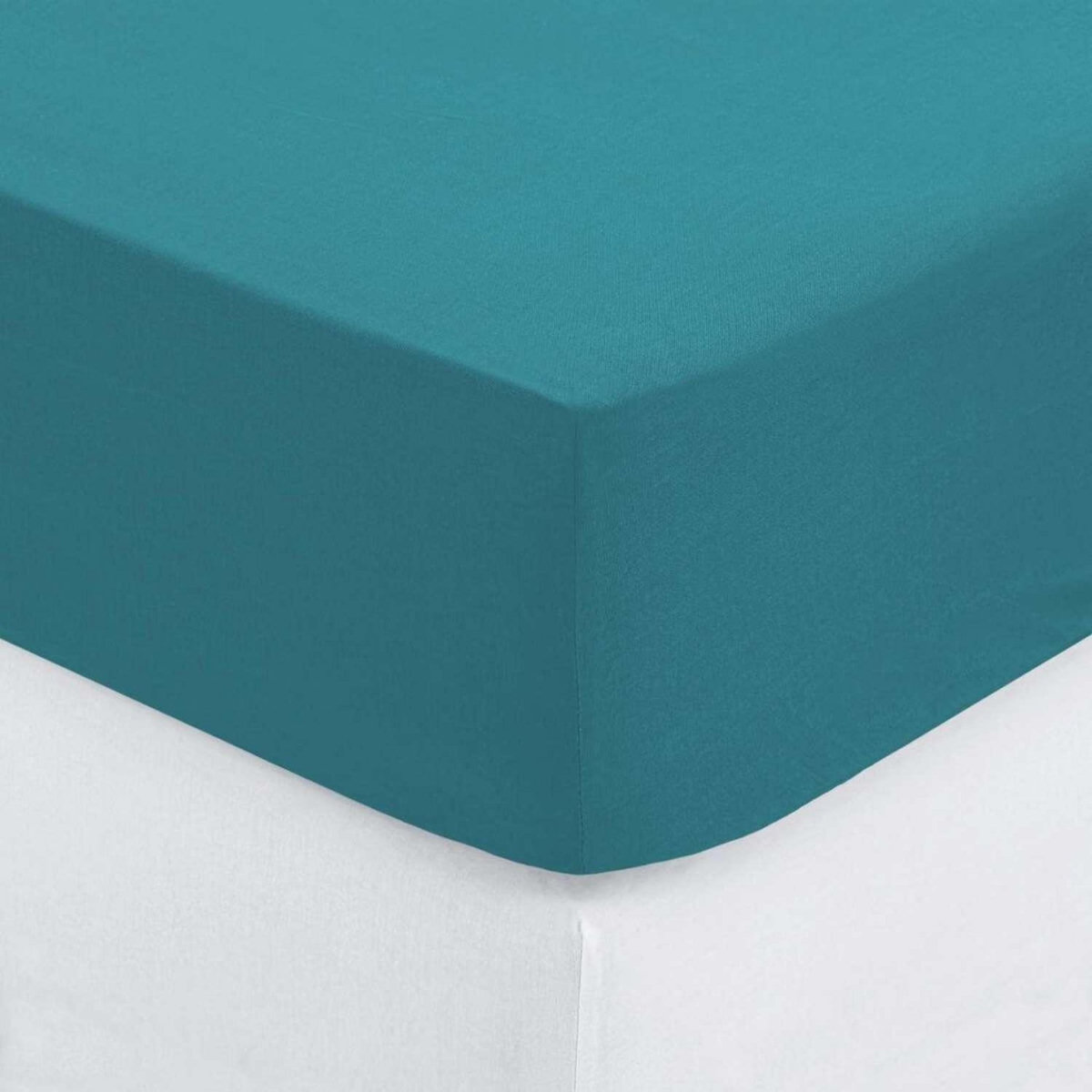 ATMOSPHERA Drap housse 2 personnes - 100% Coton - 140 x 190 cm - Bleu canard