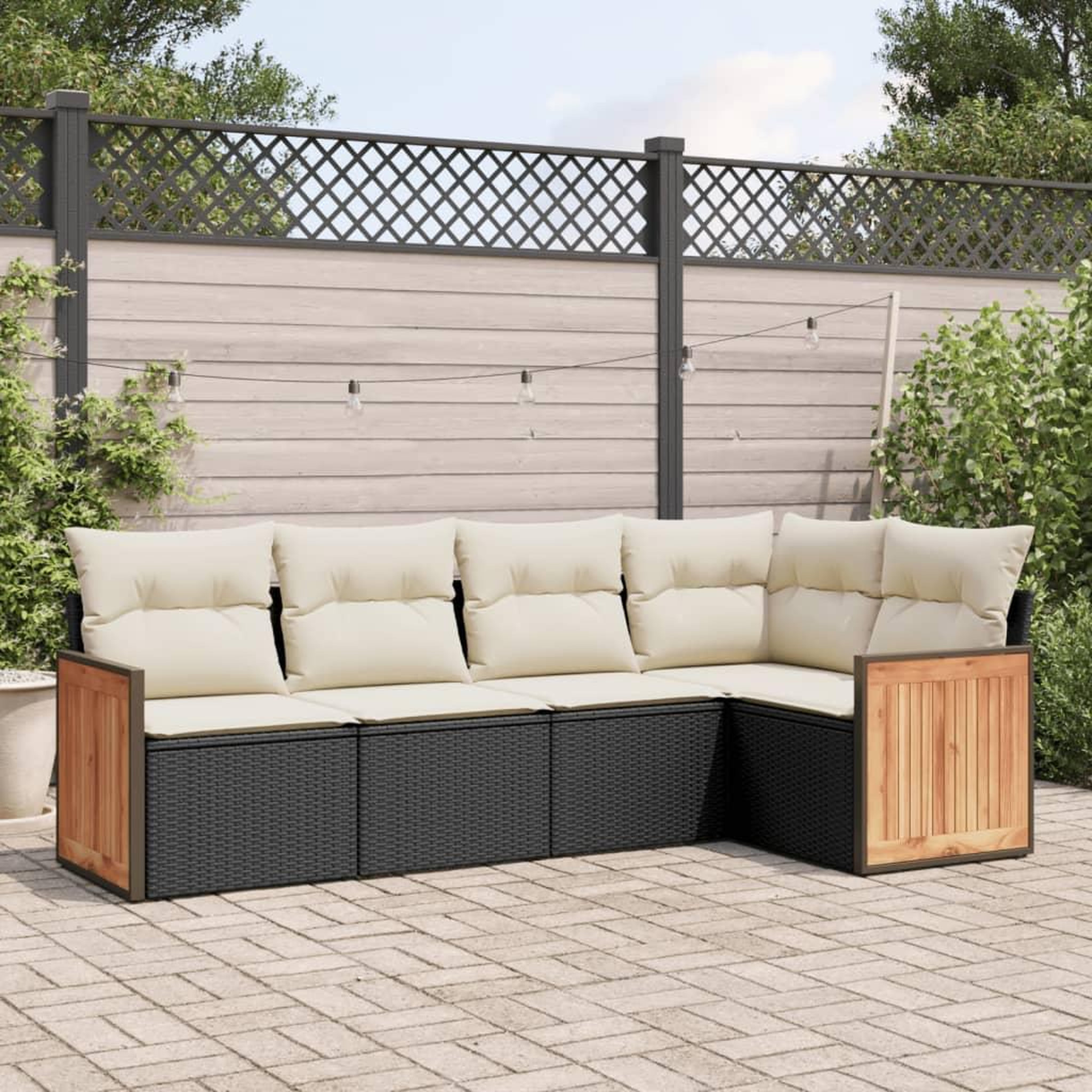VIDAXL Salon de jardin 5 pcs avec coussins noir resine tressee