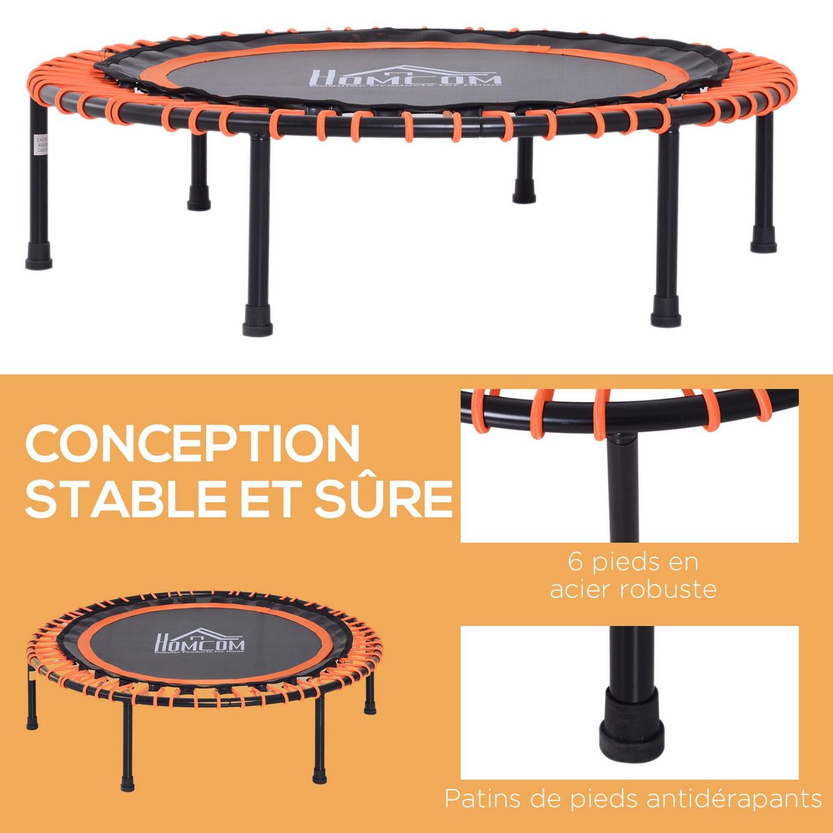 HOMCOM Trampoline de Fitness / gymnastique haute performance Ø 102 cm élastiques Bungee utilisation intérieure extérieure orange noir