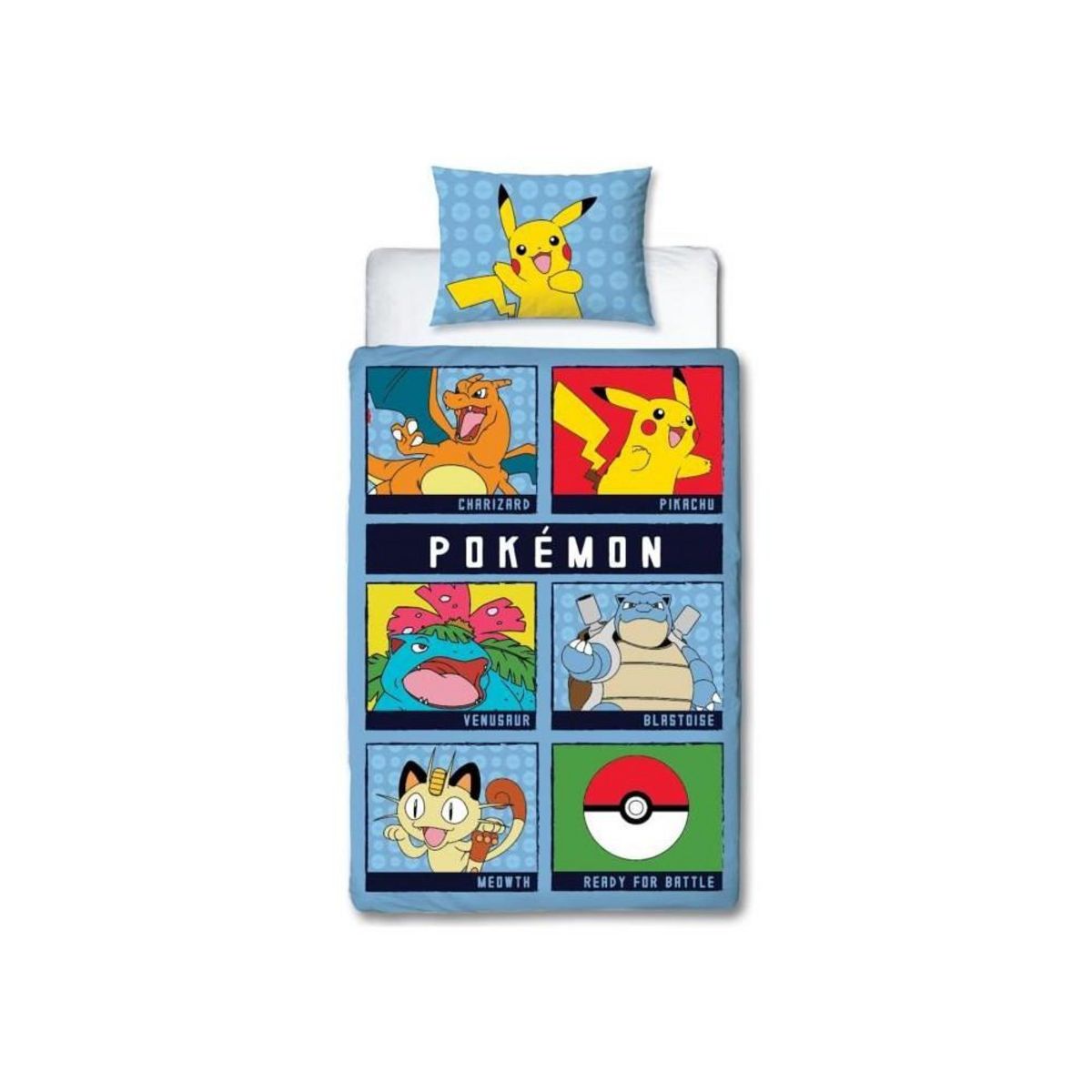Pokemon Parure de lit réversible - POKEMON - Battle - Microfibre - 1 housse de couette 140 x 200 cm + 1 taie 63 x 63 cm