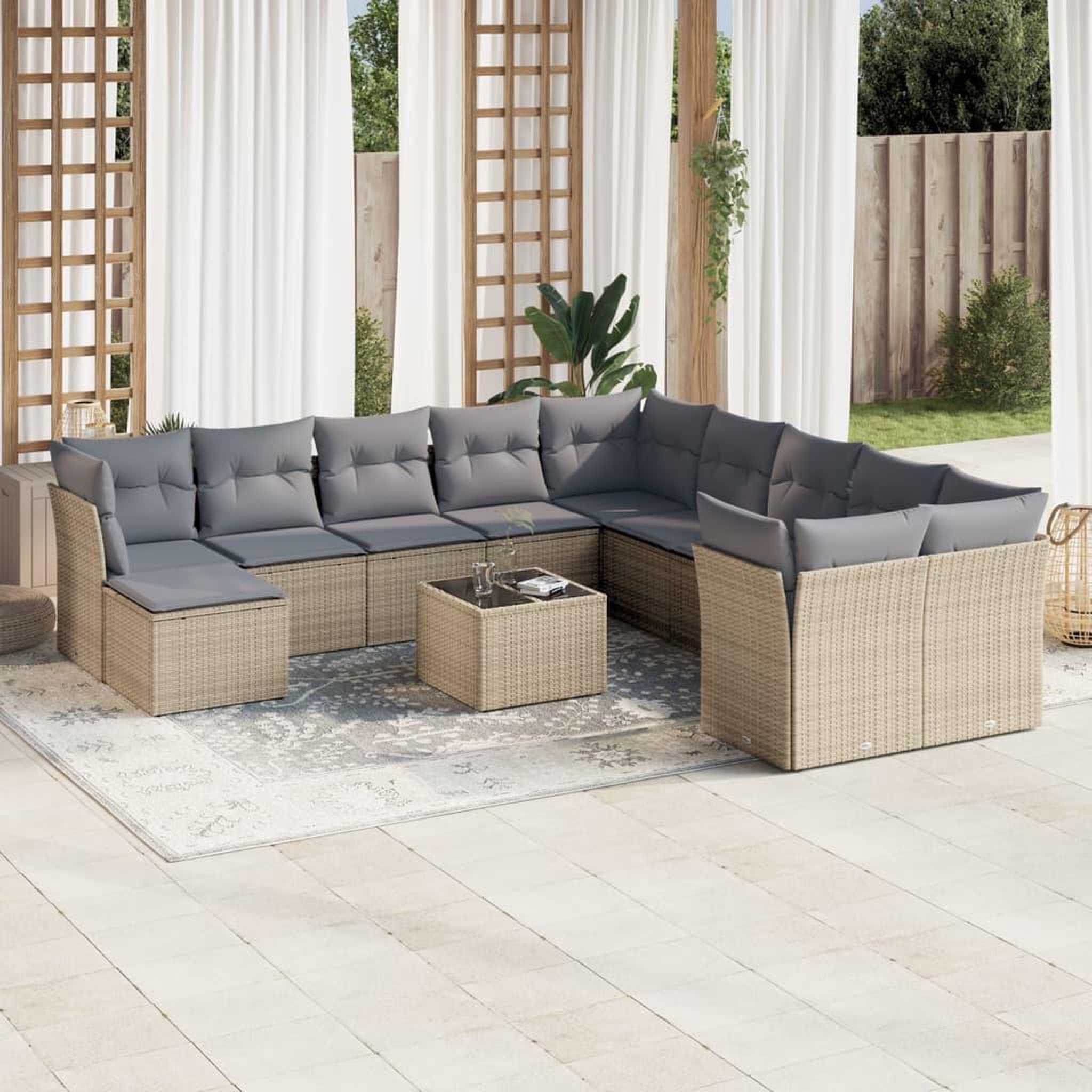VIDAXL Salon de jardin avec coussins 12 pcs beige resine tressee