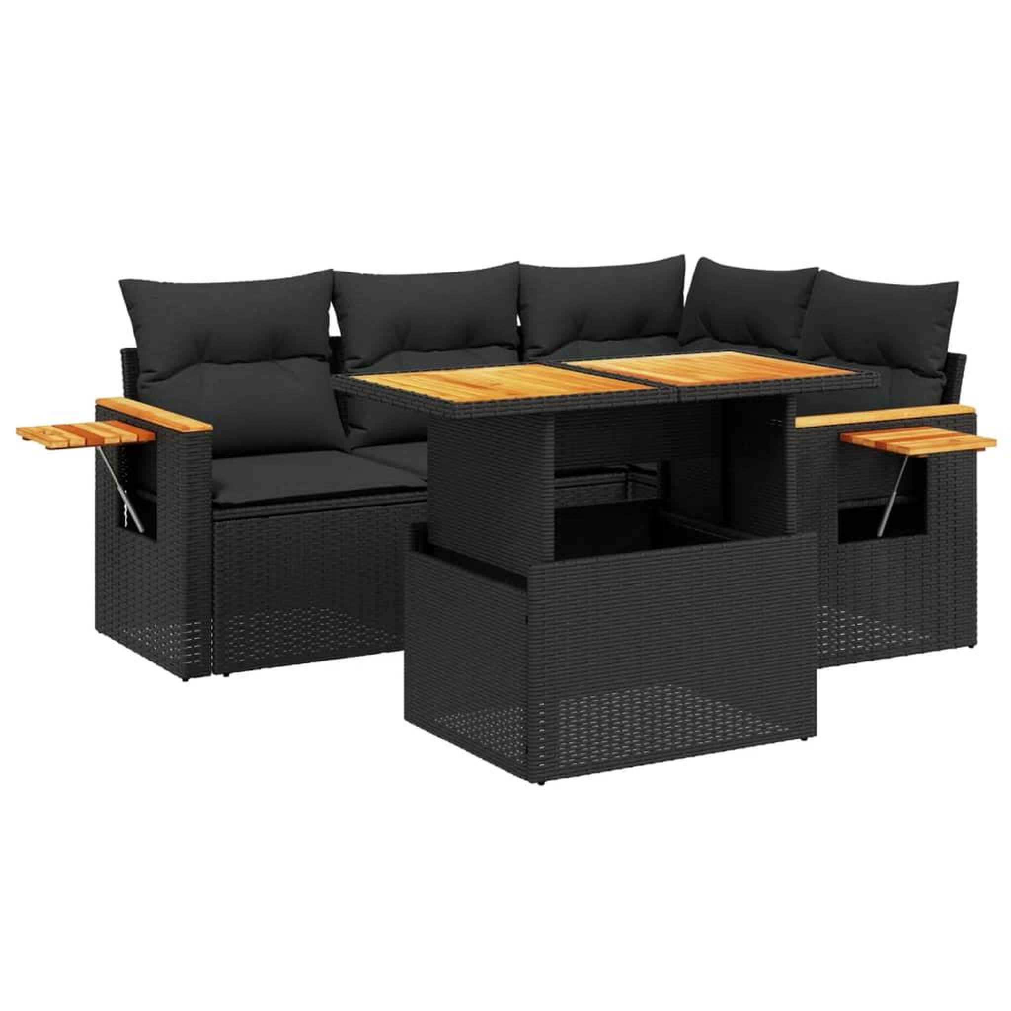 Voir la diapositive 2 : VIDAXL Salon de jardin 5 pcs avec coussins noir resine tressee