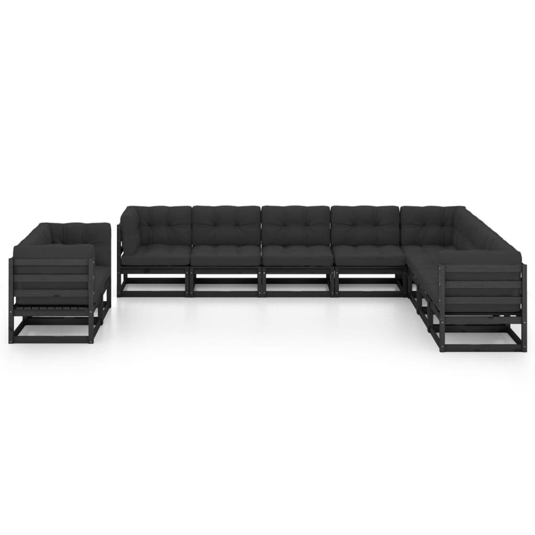Voir la diapositive 2 : VIDAXL Salon de jardin 10 pcs avec coussins Noir Bois de pin massif