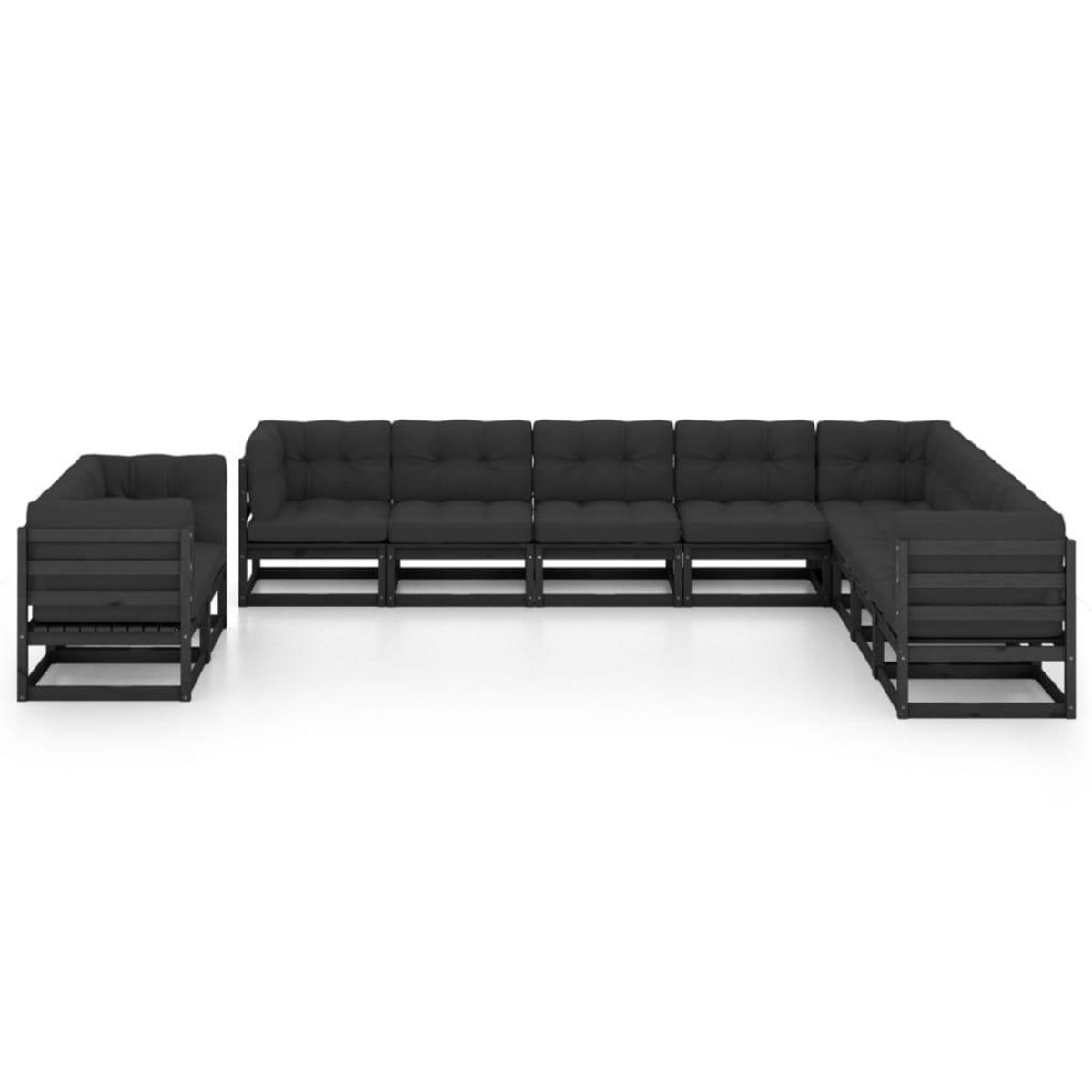VIDAXL Salon de jardin 10 pcs avec coussins Noir Bois de pin massif
