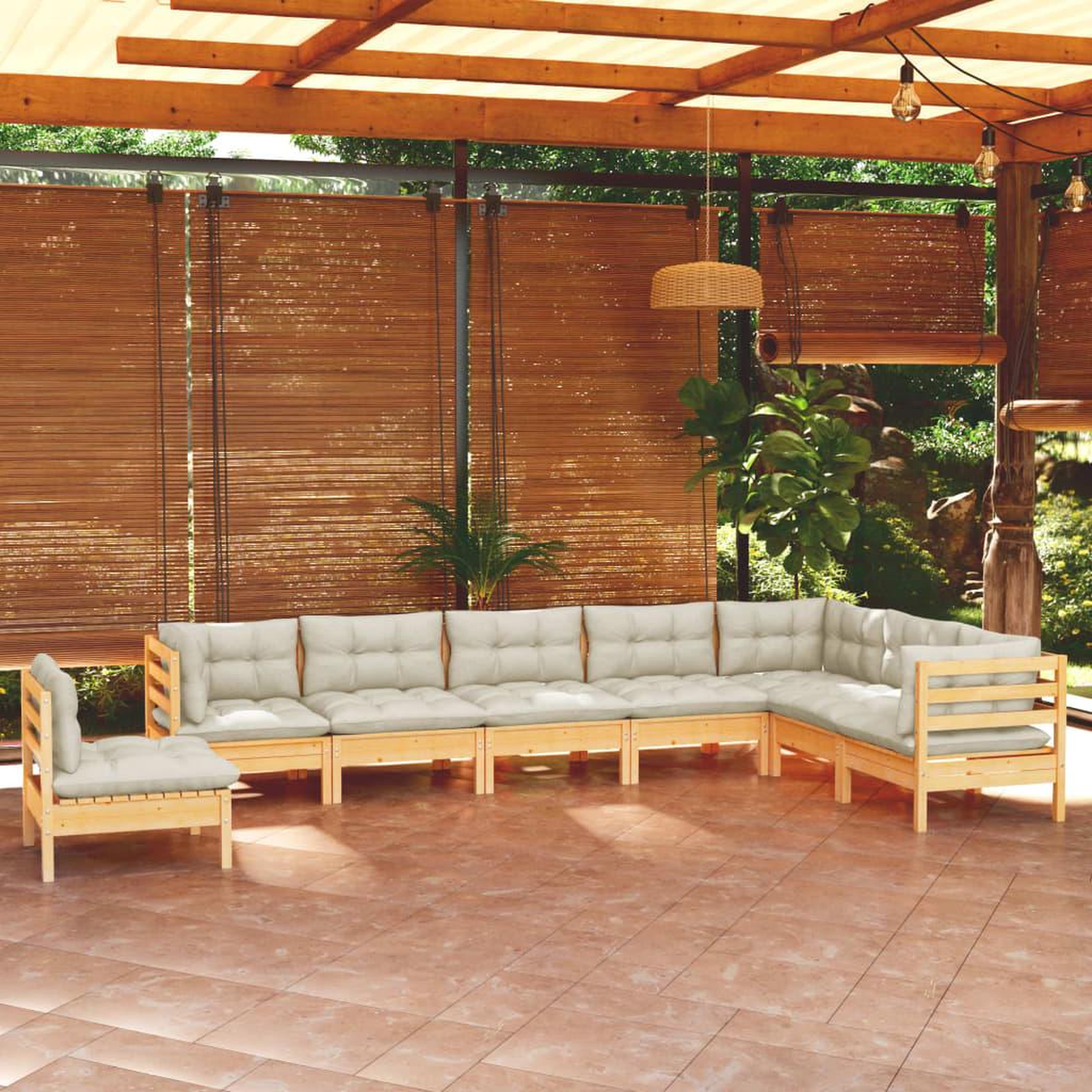 Voir la diapositive 1 : VIDAXL Salon de jardin 8 pcs avec coussins creme Bois de pin massif