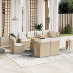 VIDAXL Salon de jardin avec coussins 9 pcs beige resine tressee