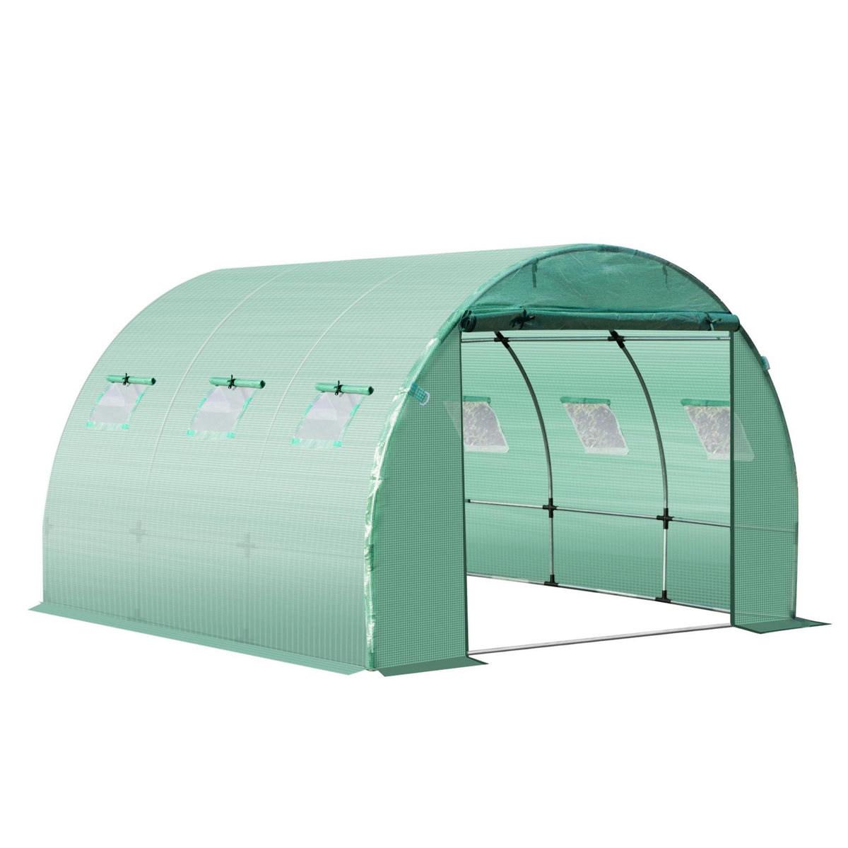 OUTSUNNY Bâche de rechange serre tunnel 9 m², bâche dim. 3L x 3l x 2H m PE anti-UV imperméable 6 fenêtres + porte enroulable zippée vert