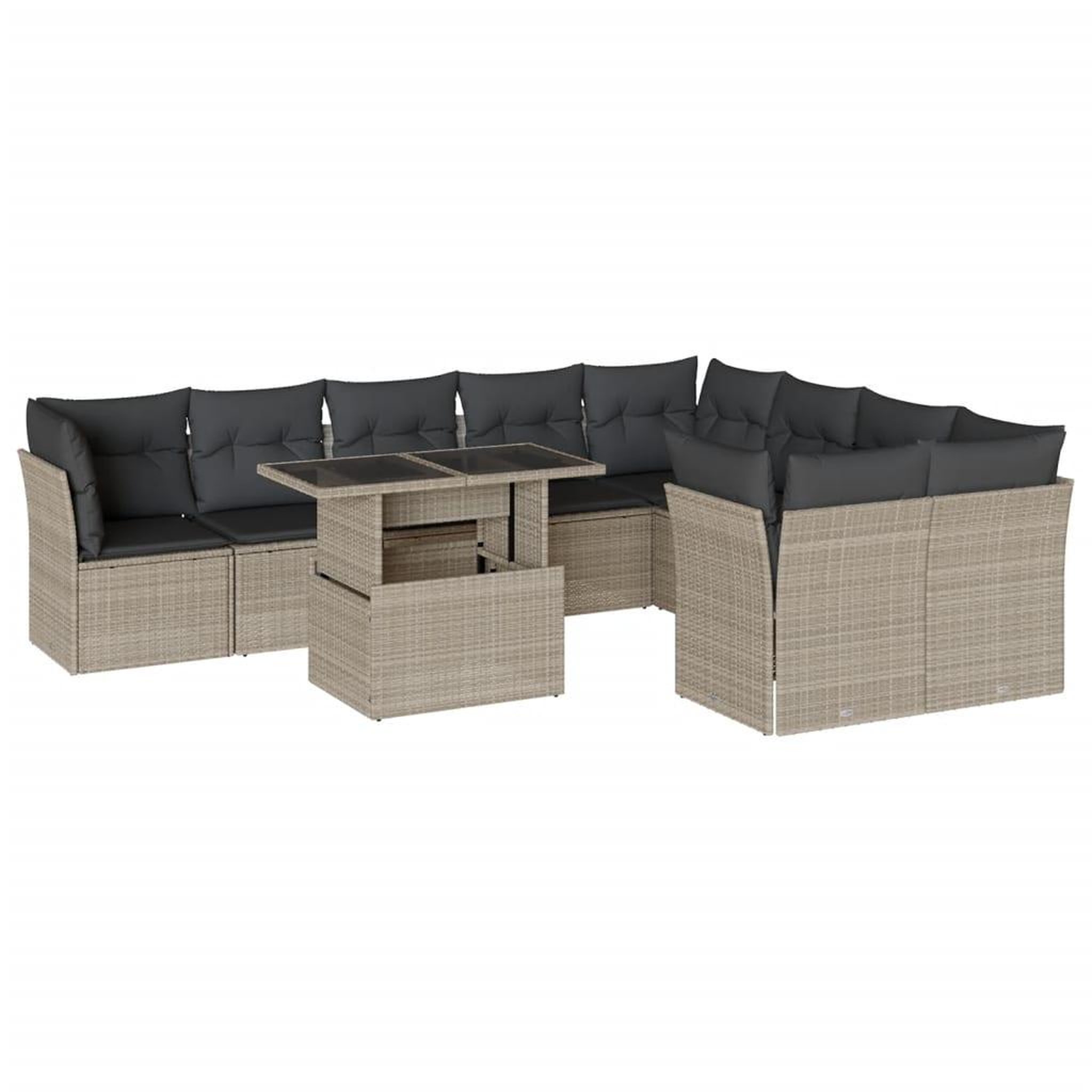 Voir la diapositive 2 : VIDAXL Salon de jardin avec coussins 10 pcs gris clair resine tressee