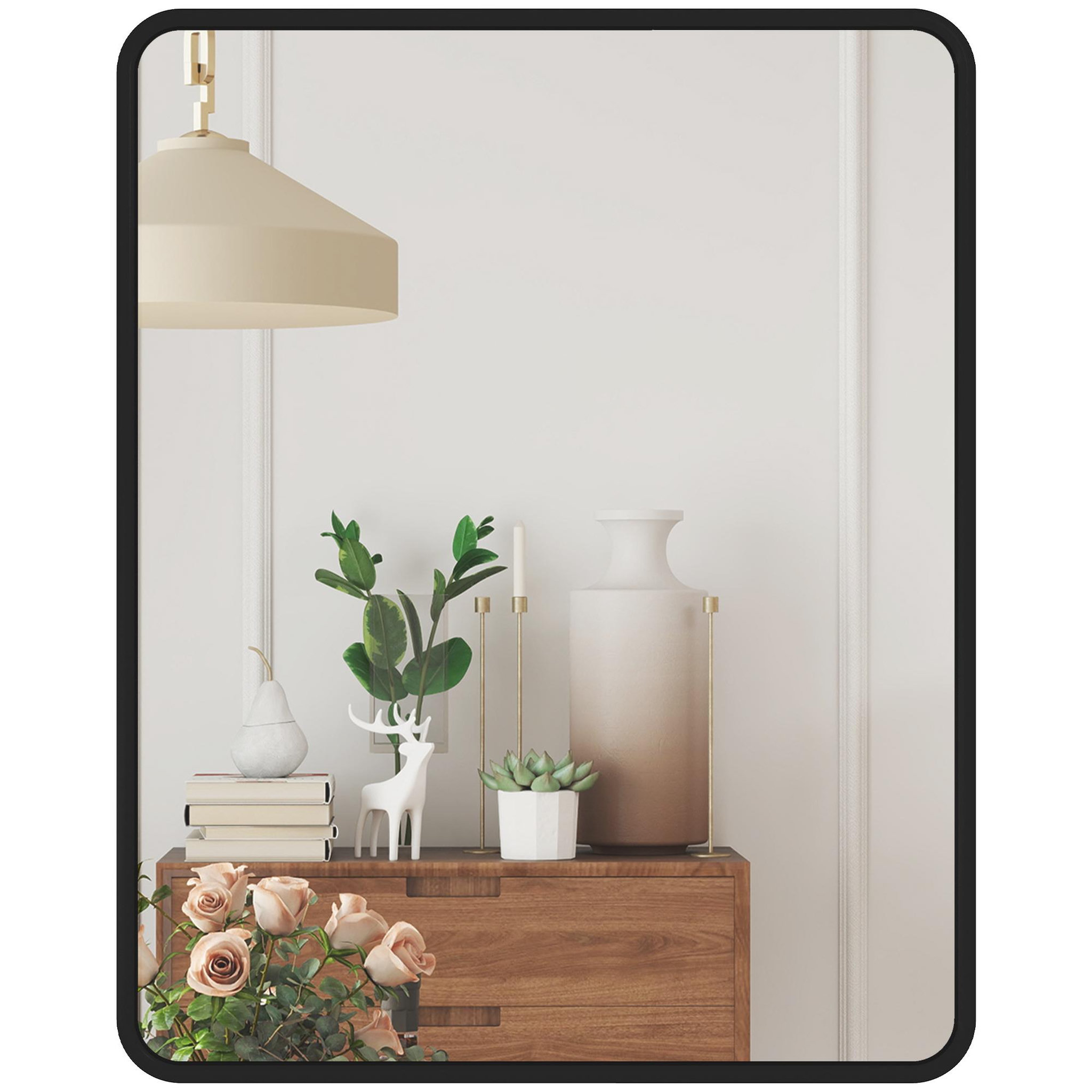 HOMCOM Miroir mural rectangulaire L.40 x H.50 cm cadre métal noir