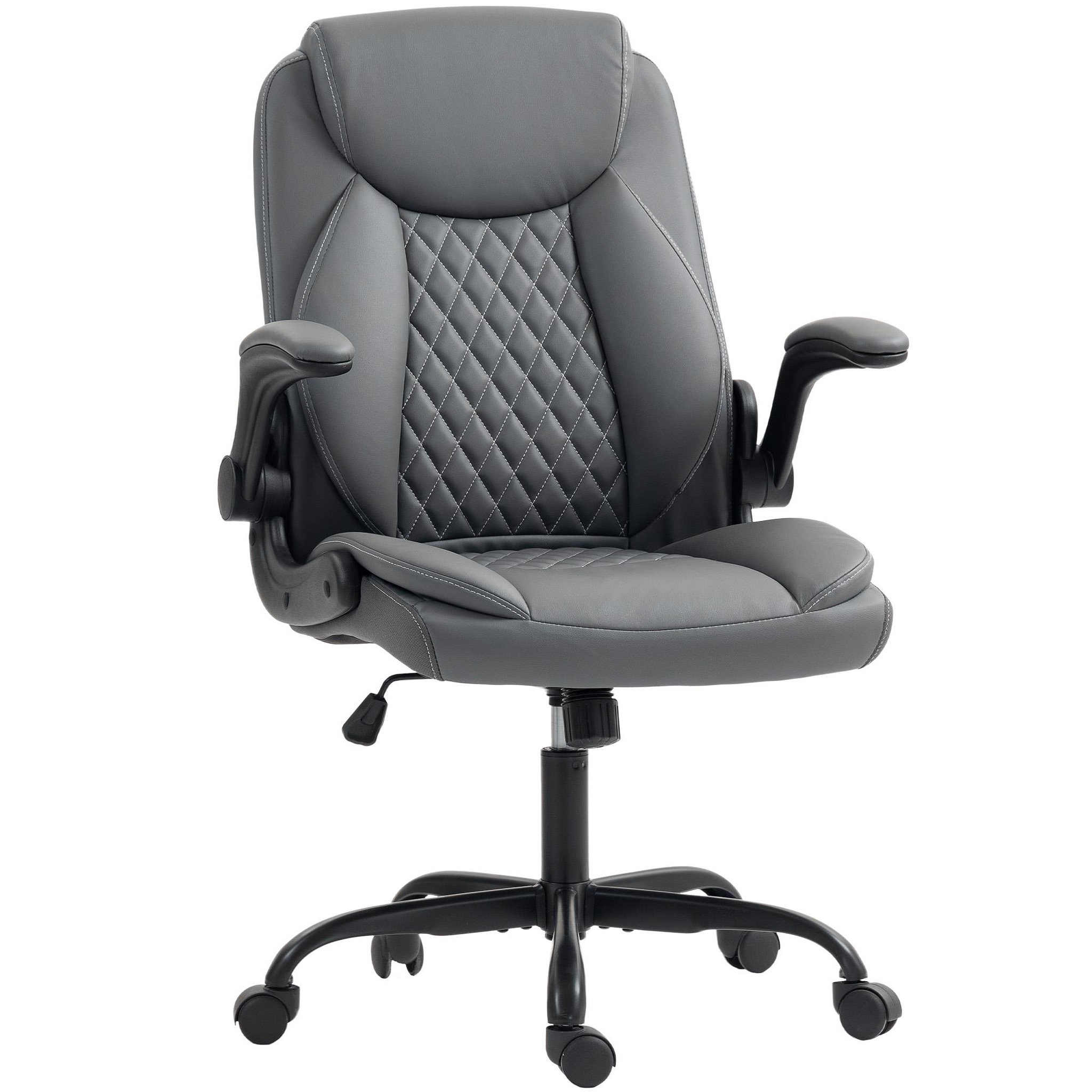 HOMCOM Chaise de bureau design Chesterfield accoudoirs relevables grand confort synthétique gris foncé