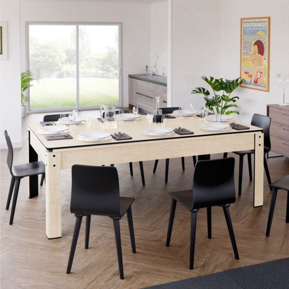 SOKKER Billard convertible couleur bois Chêne 226 x 126cm - Ambiance