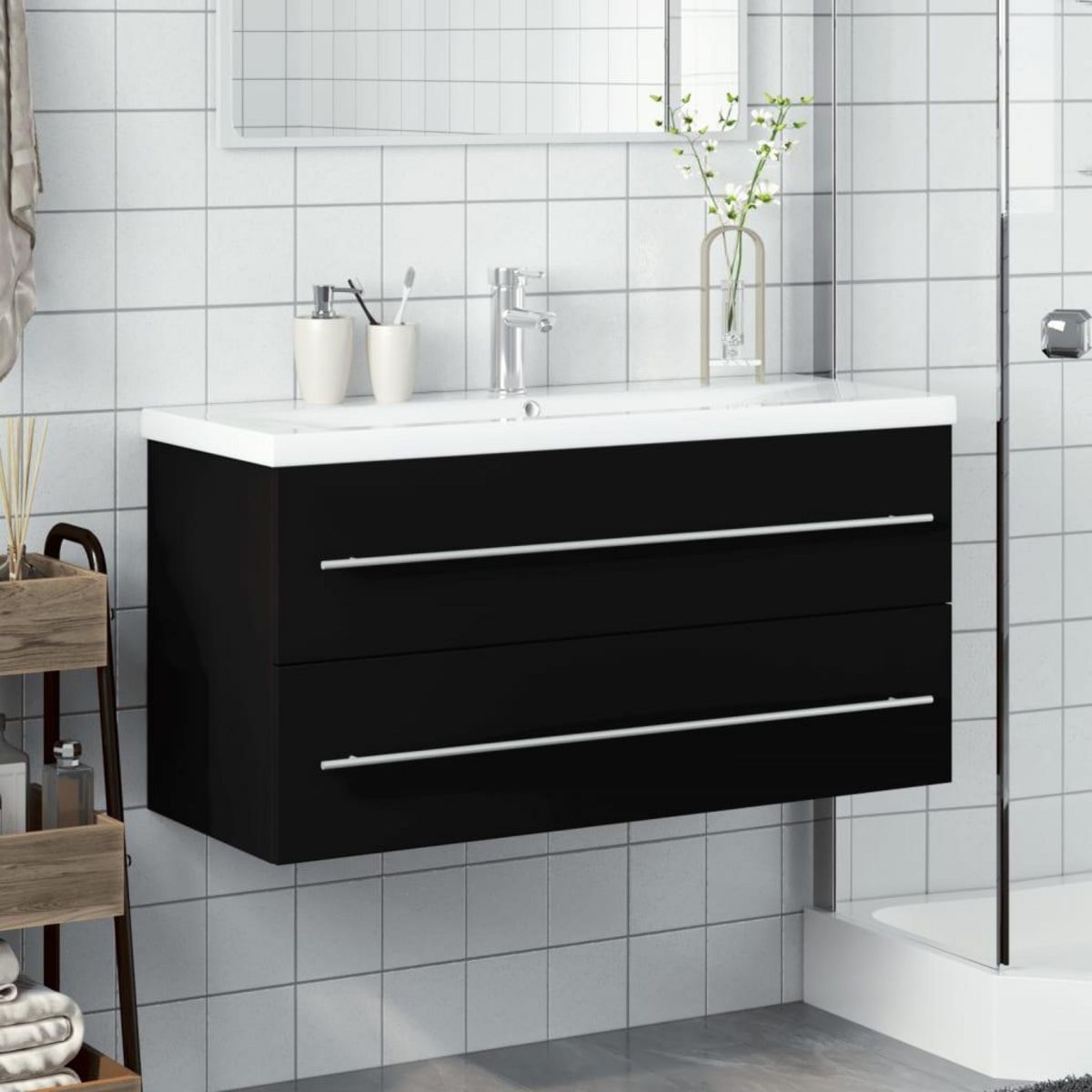 VIDAXL Armoire lavabo de salle de bain avec bassin integre noir