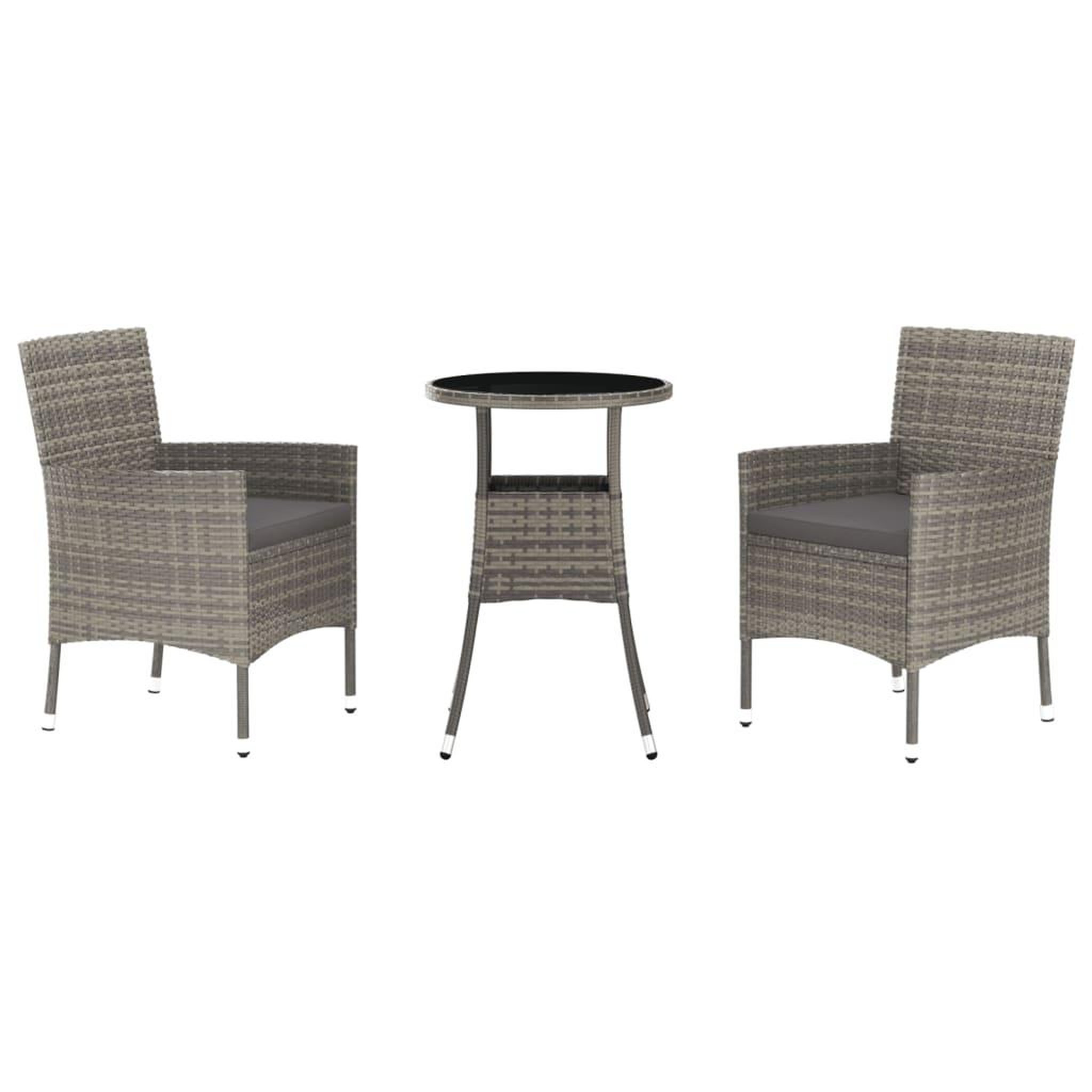 Voir la diapositive 2 : VIDAXL Ensemble de bistro de jardin 3 pcs coussins gris poly rotin