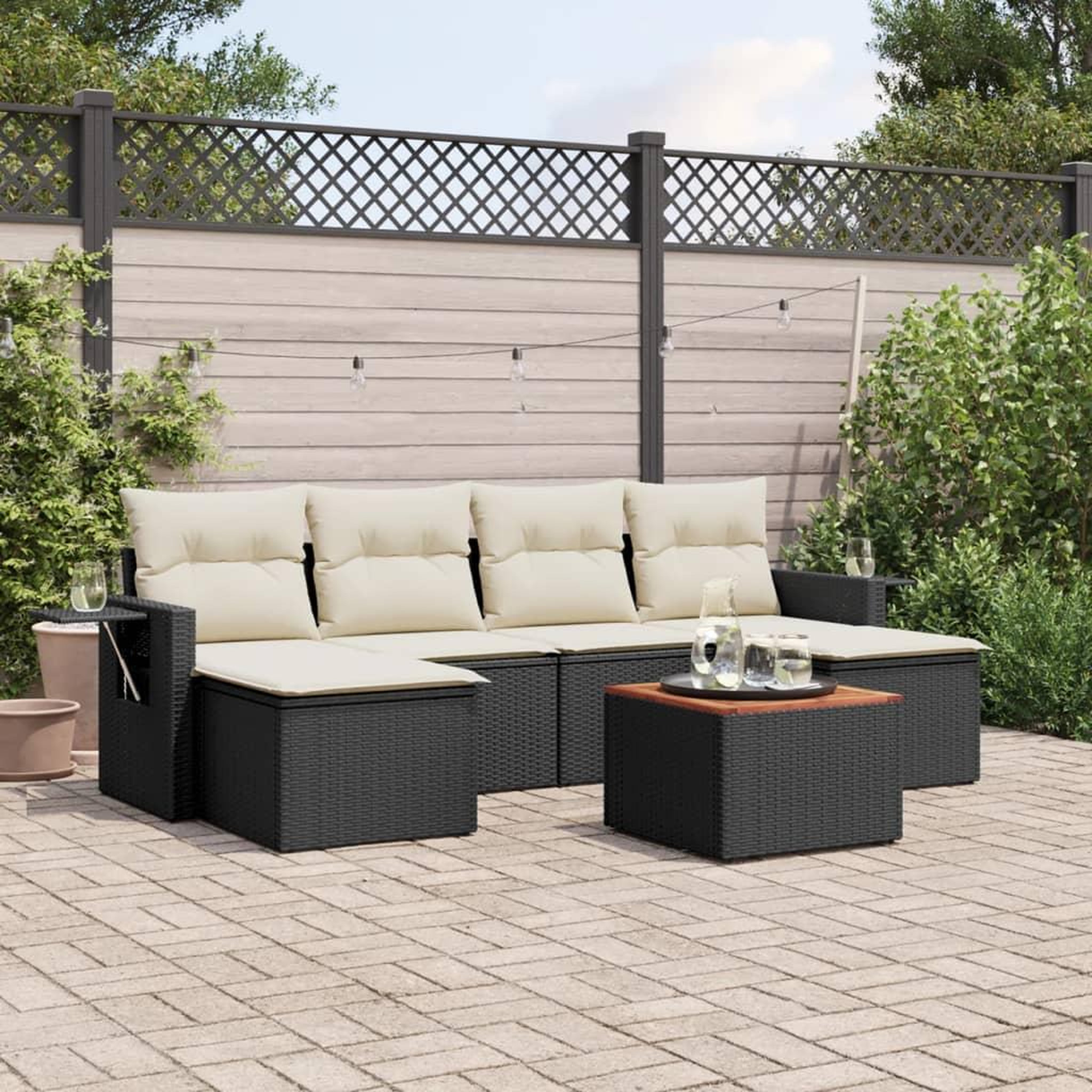 VIDAXL Salon de jardin 7 pcs avec coussins noir resine tressee