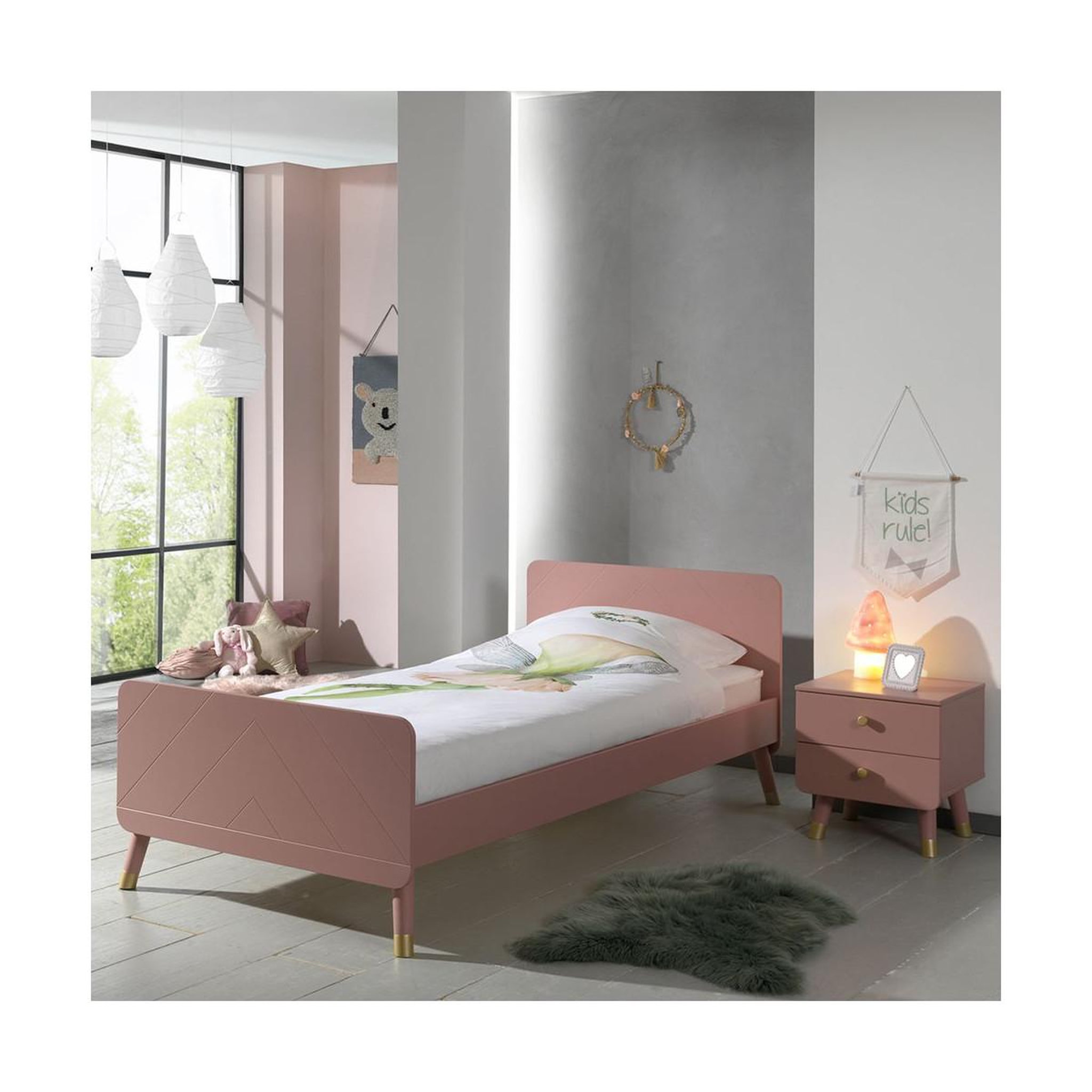Voir la diapositive 2 : Paris Prix Table de chevet enfant 2 tiroirs  billy  43cm rose