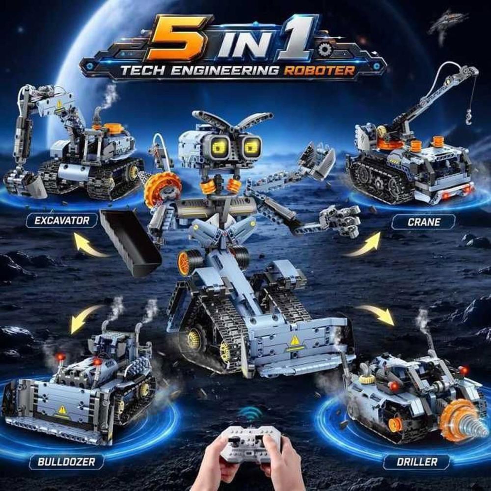 Voir la diapositive 2 : Coffret robot de construction programmable 5-en-1 795 pièces, yeux LED, app et télécommande 2,4 GHz