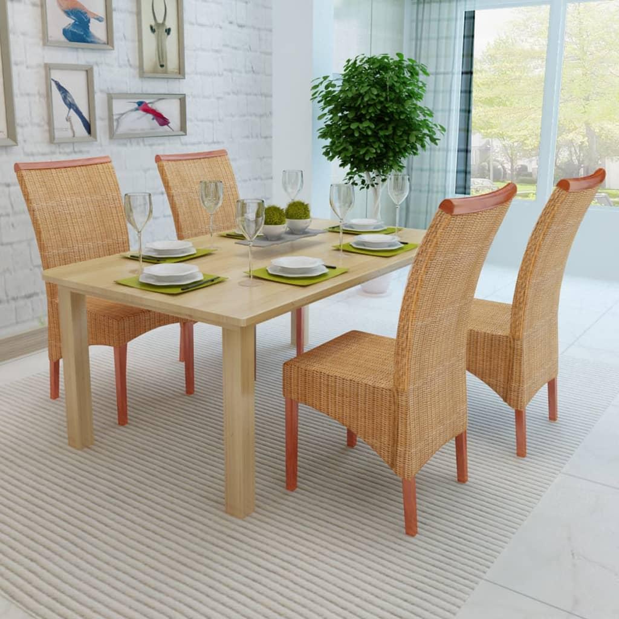 Voir la diapositive 2 : VIDAXL Chaises a manger lot de 4 marron rotin naturel