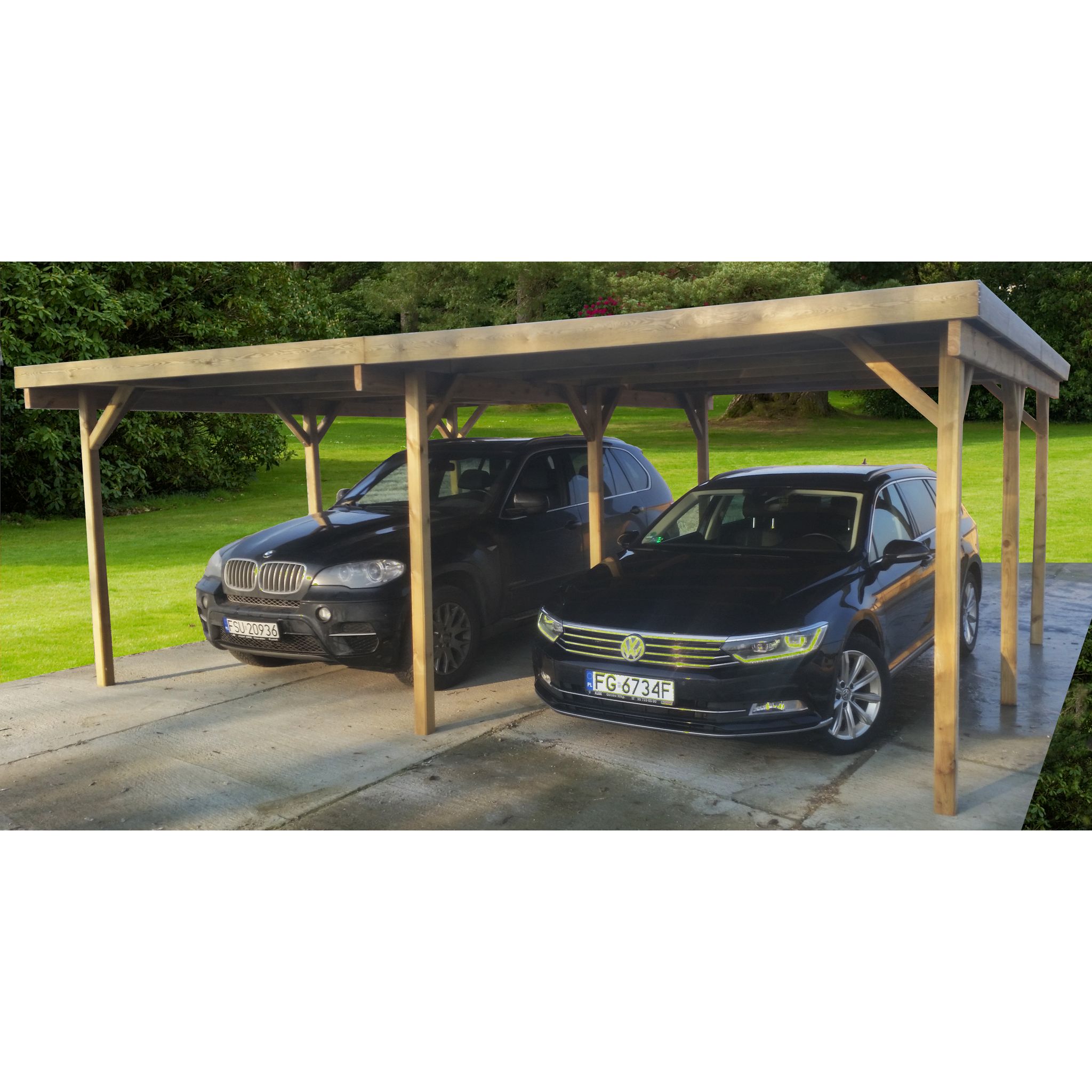 Carport toit plat - Bois traité autoclave - 2 voitures - Toit plat - 30,32 m² - TALANGA