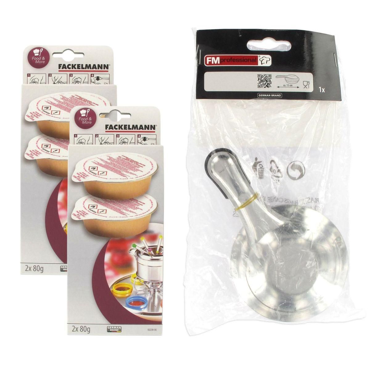 Fackelmann Brûleur à alcool et 4 coupelles d'alcool gélifié Fackelmann