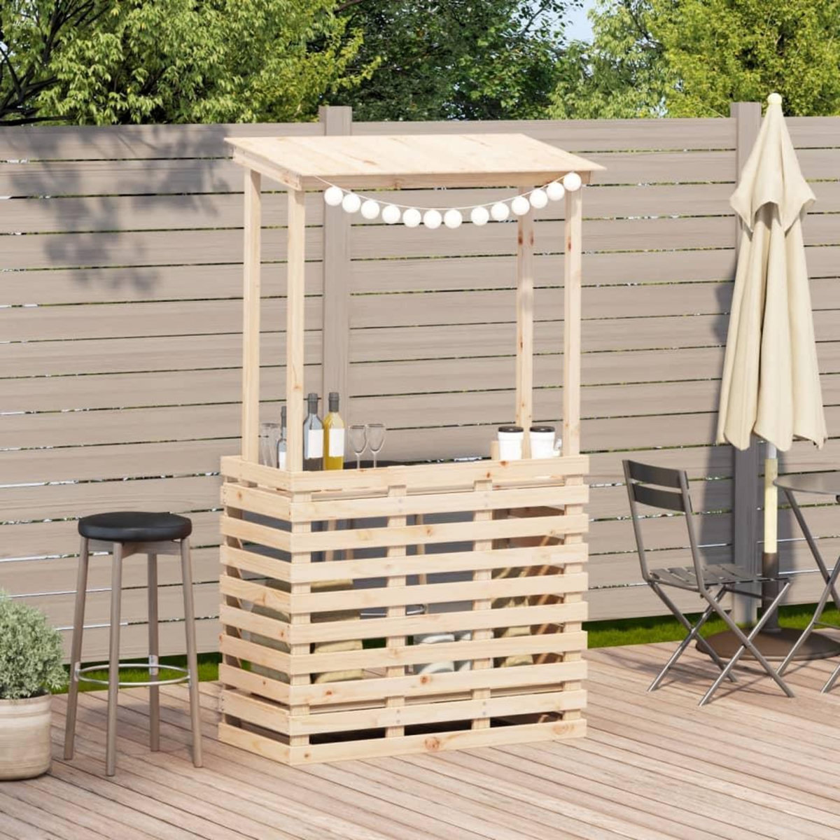 VIDAXL Table de bar d'exterieur et toit 112,5x57x195,5 cm bois massif