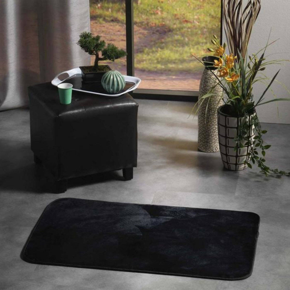 Paris Prix Tapis Uni en Flanelle  Flanou  50x80cm Noir