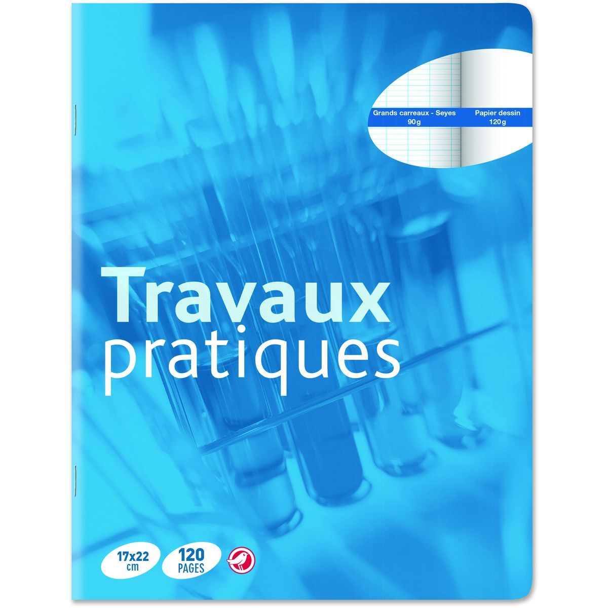 AUCHAN Cahier de travaux pratiques piqué polypro 17x22cm 120 pages grands carreaux Seyes coloris aléatoire
