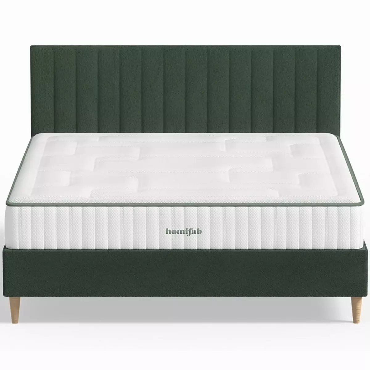 HOMIFAB Ensemble lit adulte 140x190 cm en velours vert avec tête de lit matelassée Eliot + Matelas Latex naturel Latex Luxury