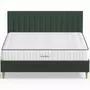 HOMIFAB Ensemble lit adulte 140x190 cm en velours vert avec tête de lit matelassée Eliot + Matelas Latex naturel Latex Luxury