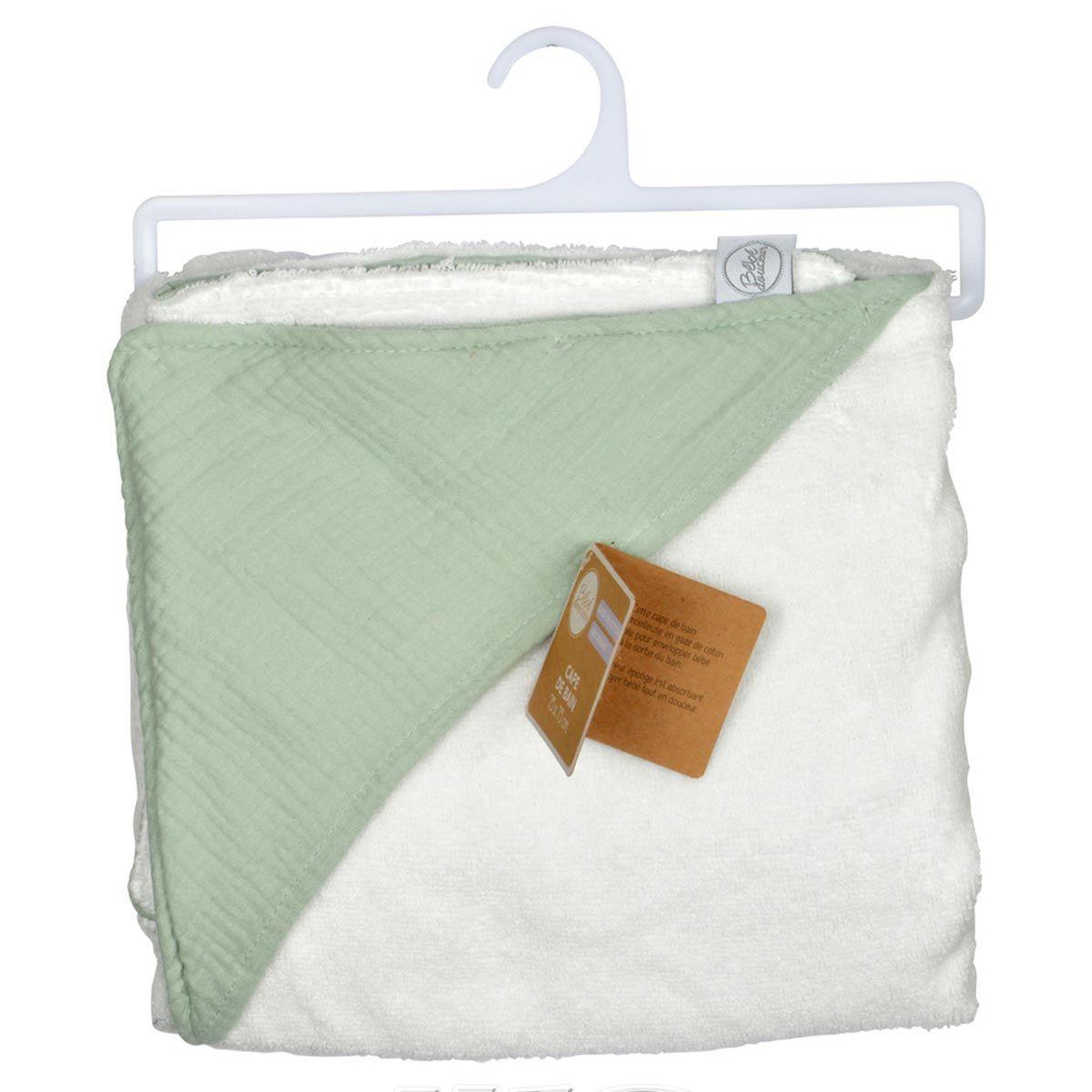 Voir la diapositive 3 : BEBE DOUCEUR Cape de bain bébé  absorbant  75x75cm vert céladon