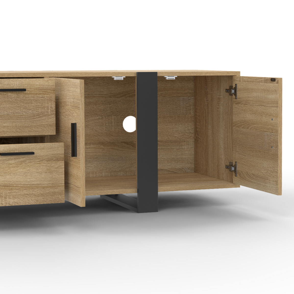 ID MARKET Meuble TV 180 cm PHOENIX 4 portes + 2 tiroirs bois et noir