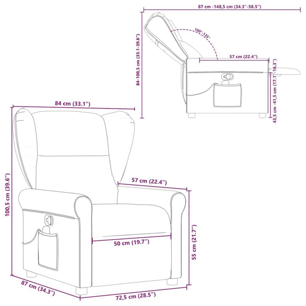 VIDAXL Fauteuil de massage inclinable Gris fonce Tissu