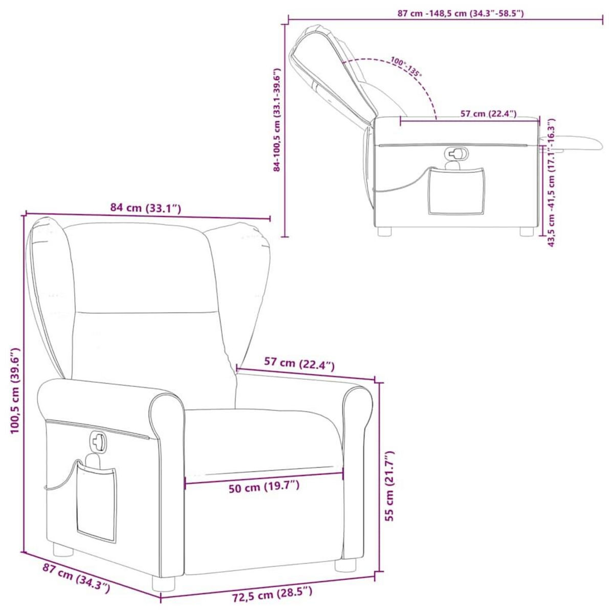 VIDAXL Fauteuil de massage inclinable Gris fonce Tissu
