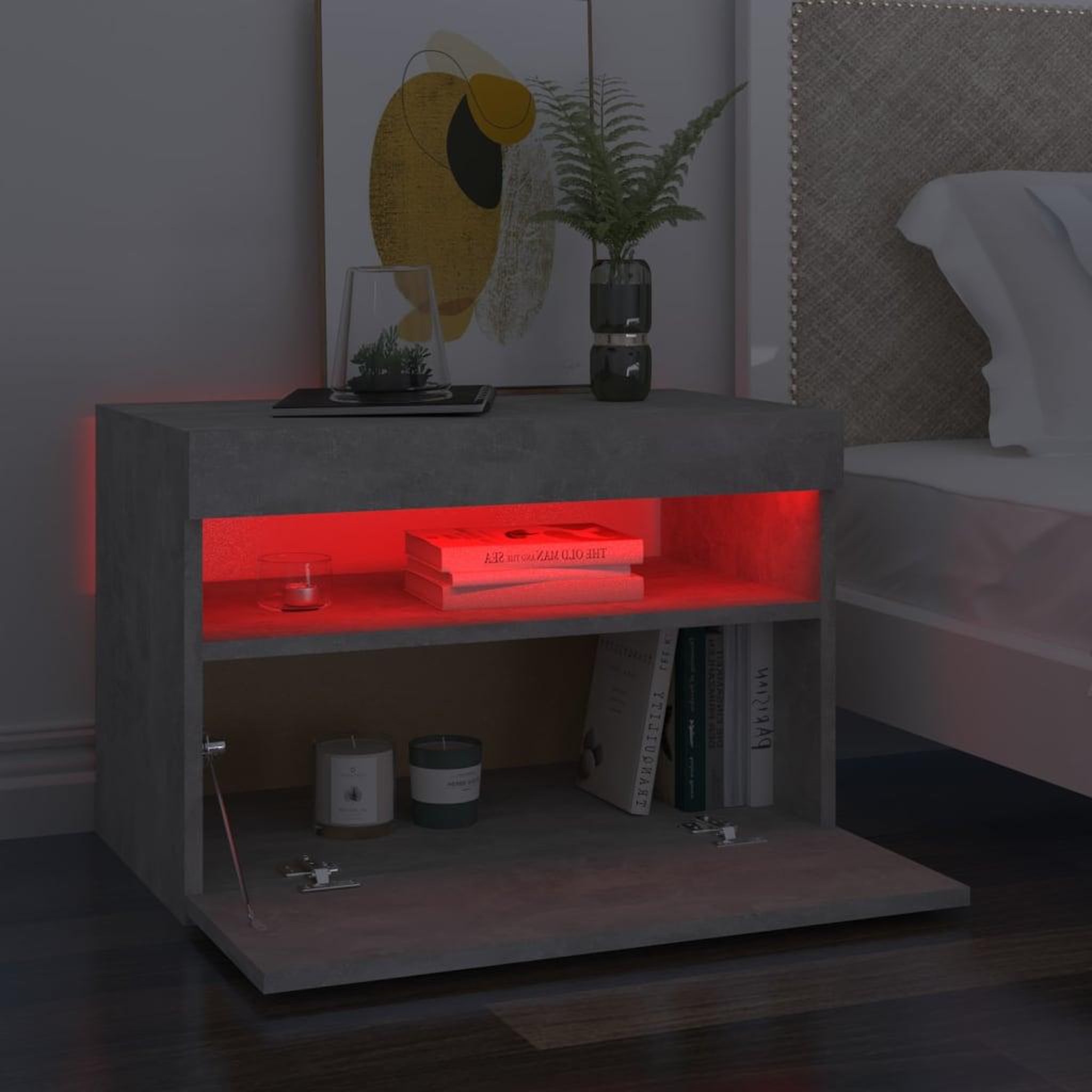 Voir la diapositive 5 : VIDAXL Table de chevet avec lumieres LED gris beton 60x35x40 cm