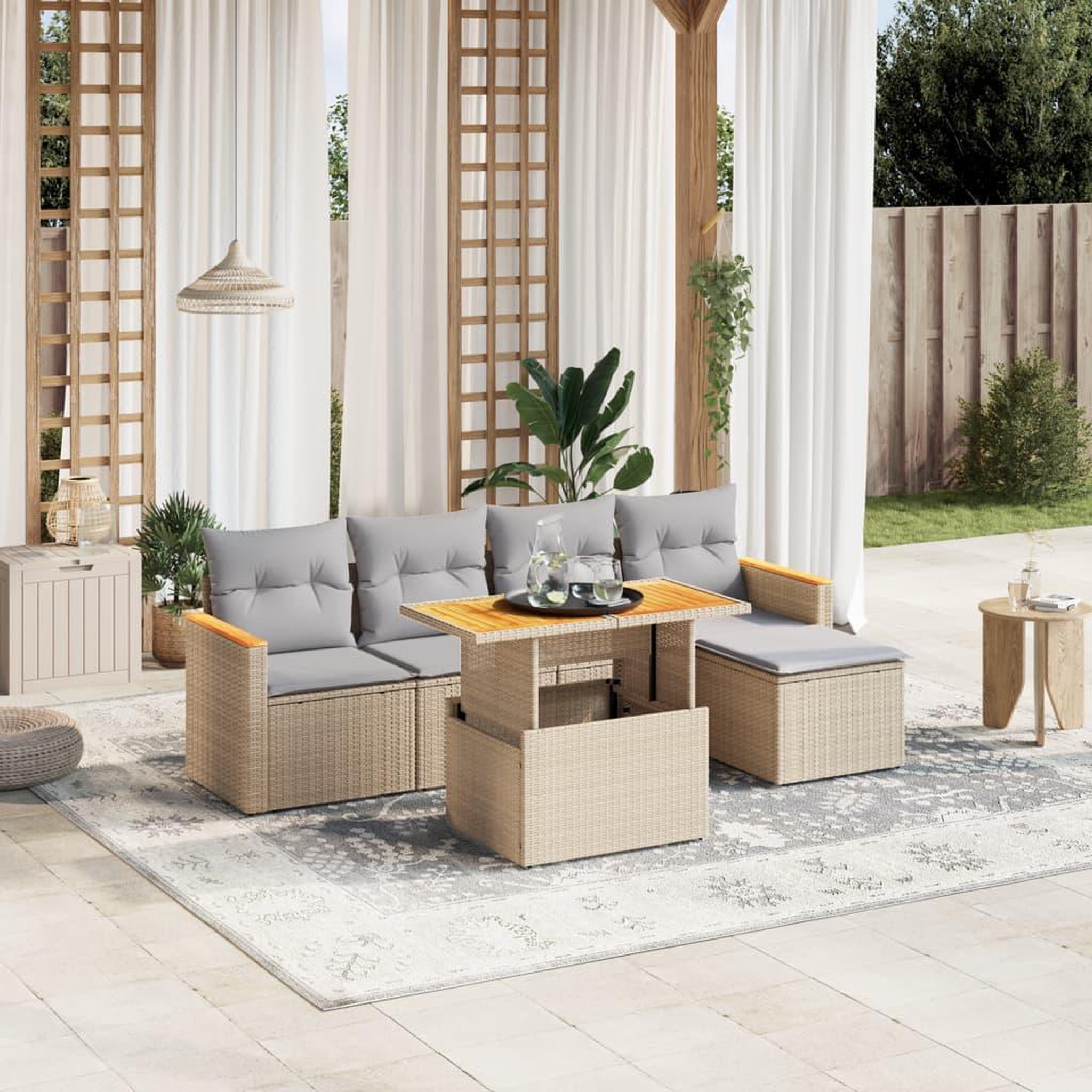VIDAXL Salon de jardin avec coussins 6 pcs beige resine tressee